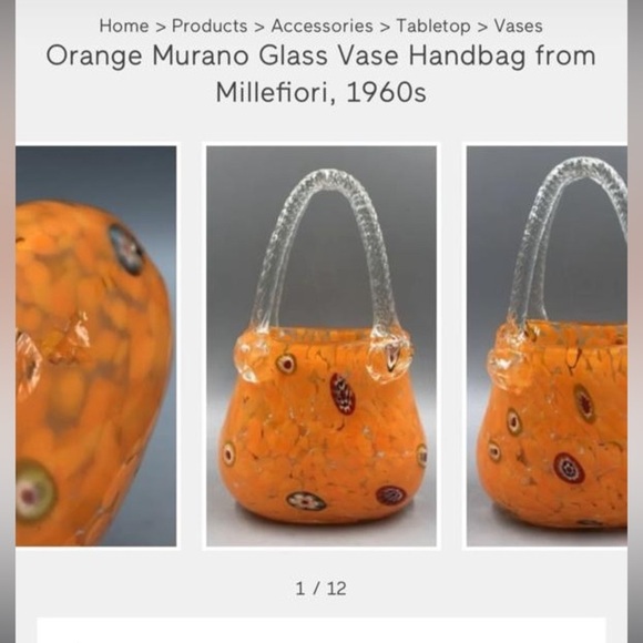 Murano Orange Mini Bag Vase with Artistic Glass Design 1960s - Picture 3 of 3
